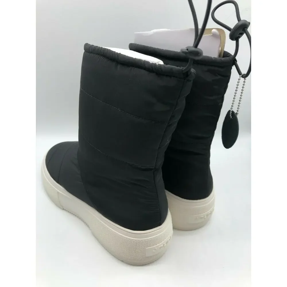 JSlides Women's Cozy Black Platform Waterproof Nylon Booties Size 10
